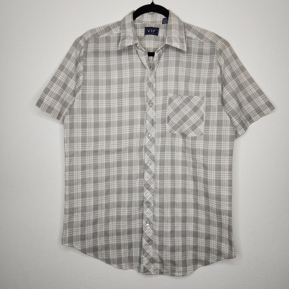 Vintage 70s 80s Rockabilly Plaid Think Short Sleeve Shirt VIP Button Rockabilly